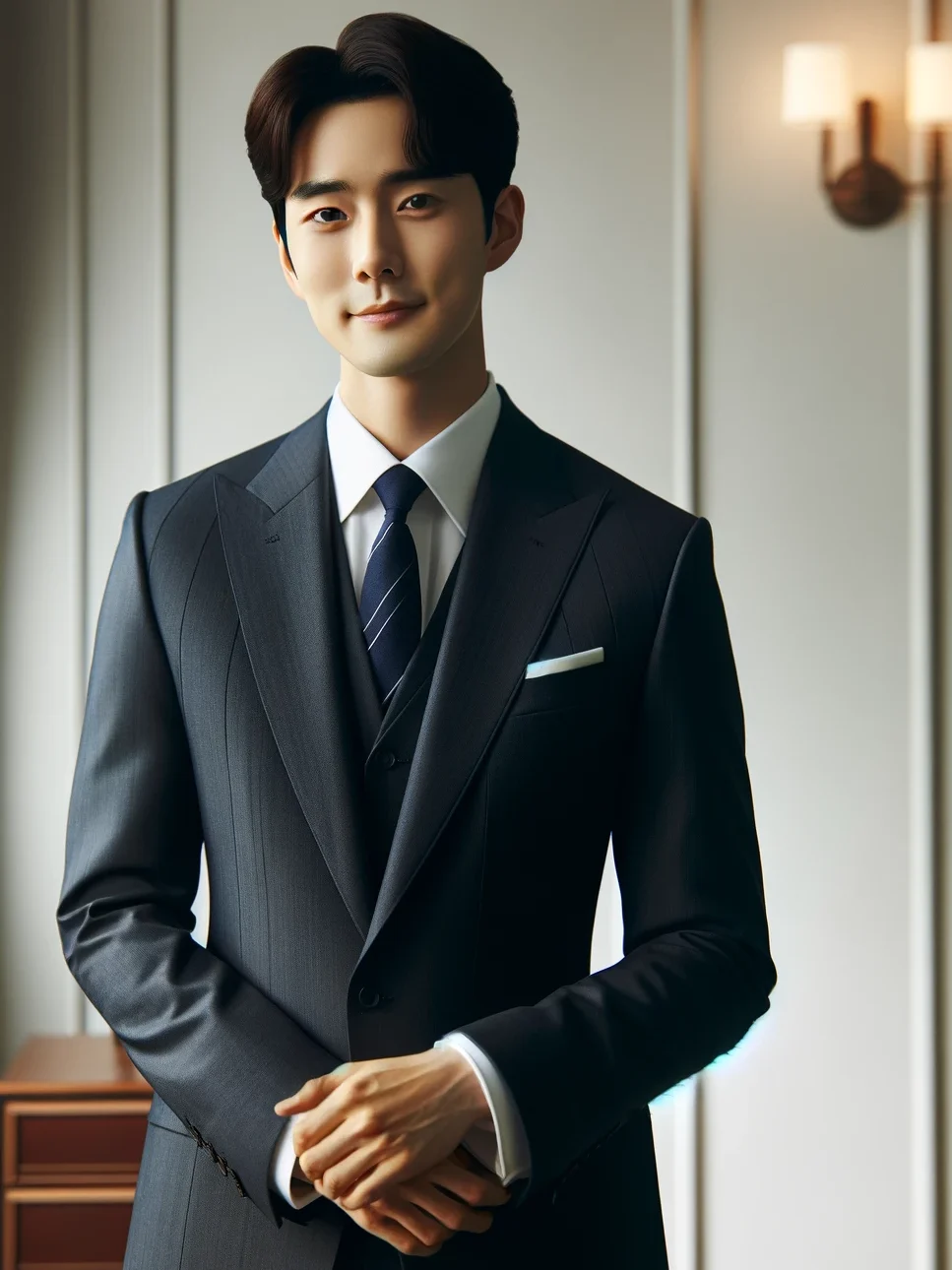 DALL·E 2024 03 14 03.40.22 A professional and dignified portrait of a person resembling a Korean lawyer dressed in a formal suit with a confident and respectful demeanor. The b e1710355287421